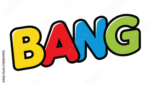 A vibrant comic-style word "BANG" with each letter in a different color and black outline