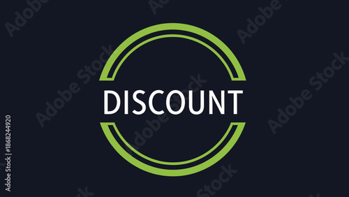 Graphic of "DISCOUNT" in white, inside a green double-ring, on a dark blue background