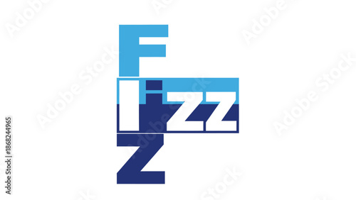 Stylized word "Fizz" in blue and white, sans-serif, arranged vertically on a white background