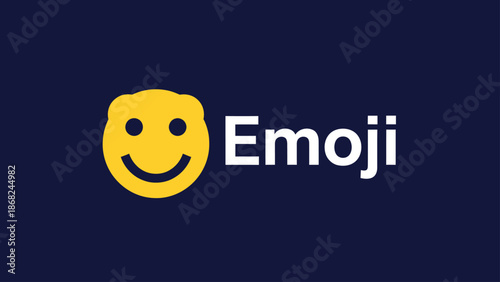 A yellow smiling face graphic next to the word "Emoji" in white on a navy blue background