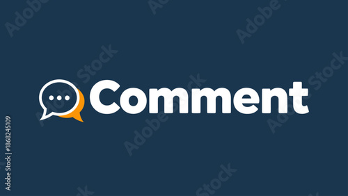 A teal background with the word "Comment" in bold white. A speech bubble icon is on the left