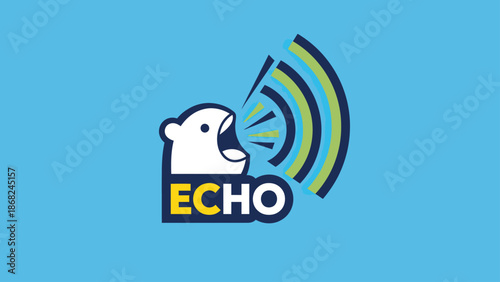 A stylized image features a white head with open mouth expelling sound waves labeled "ECHO