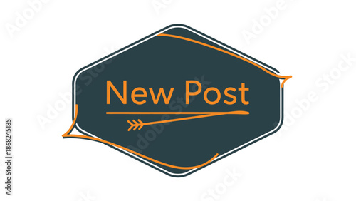 A geometric design on white reading "New Post". Arrow graphic. Text and shapes are orange