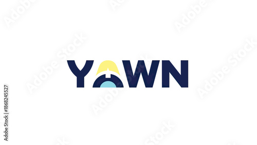 A minimalist logo featuring the word "YAWN" in navy blue with stylized design elements