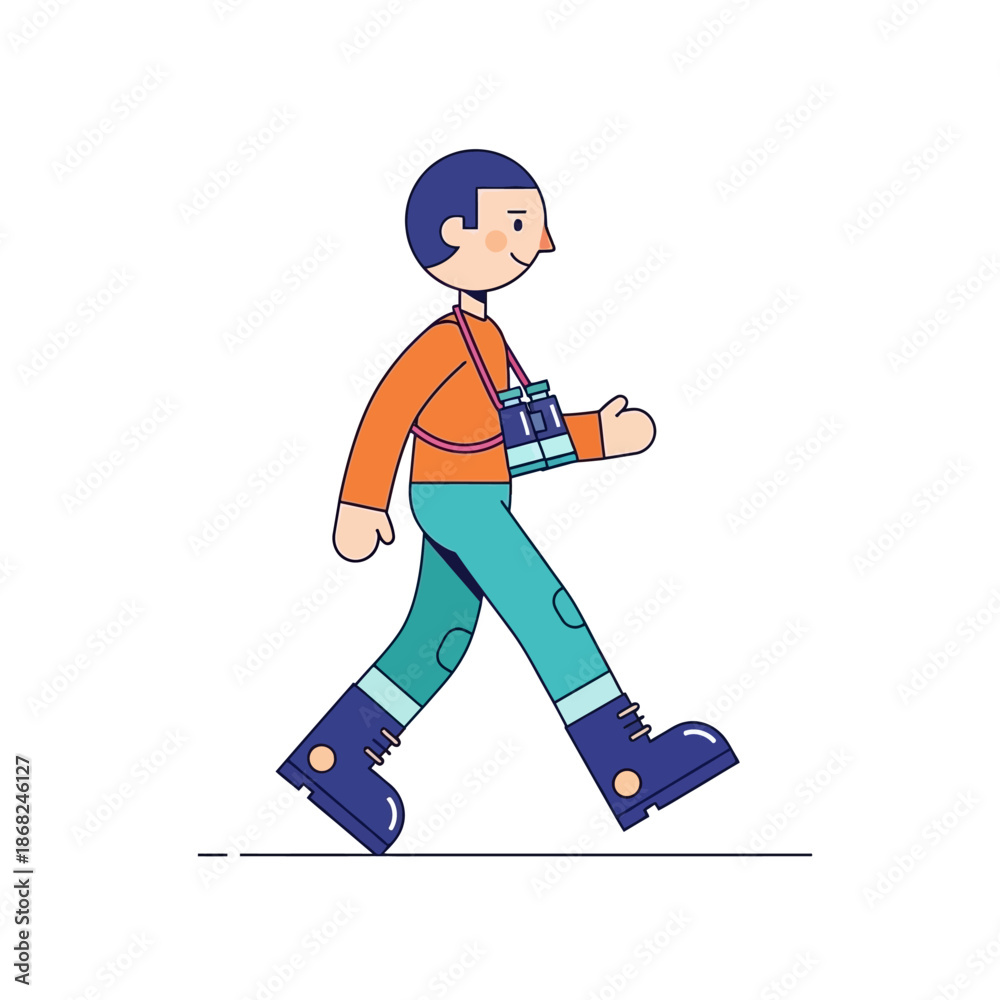 Fototapeta premium Whimsical depiction of a traveler on an exploration adventure illustration style