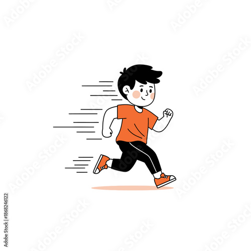 Energetic boy sprinting with determination in a dynamic illustrated style cartoon