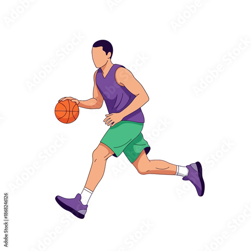 Dynamic basketball player dribbling, illustration capturing the energy of the game in motion
