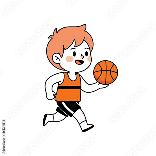 Energetic young player dribbling a basketball with focused determination and enthusiasm on the court