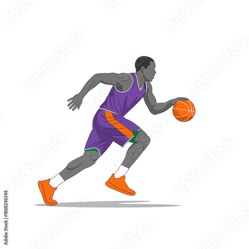 Dynamic basketball player dribbling, illustration embodying athletic motion and game energy