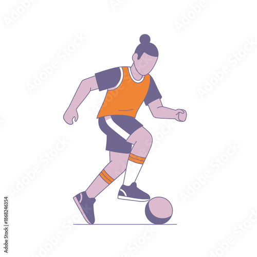Dynamic stylized female soccer player dribbling the ball during intense match action