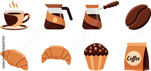 A delightful collection of coffee essentials and delicious breakfast pastries