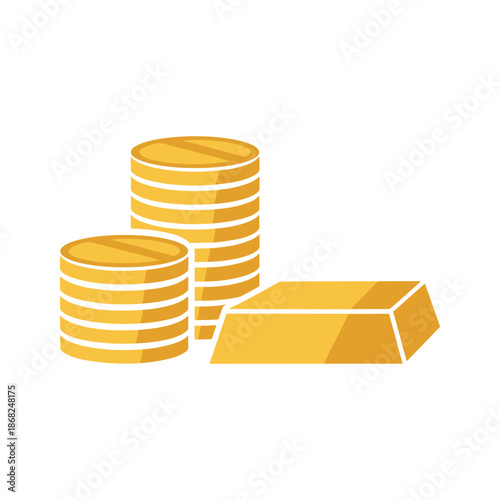Gold Coins and Bar Illustration