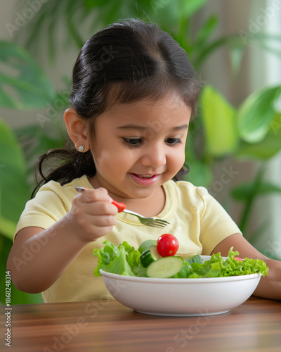little girl eating salad