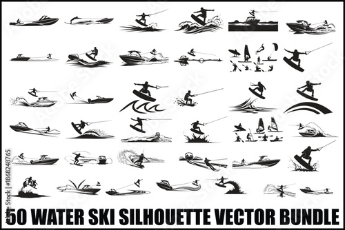 Water Ski Silhouette Vector Bundle
