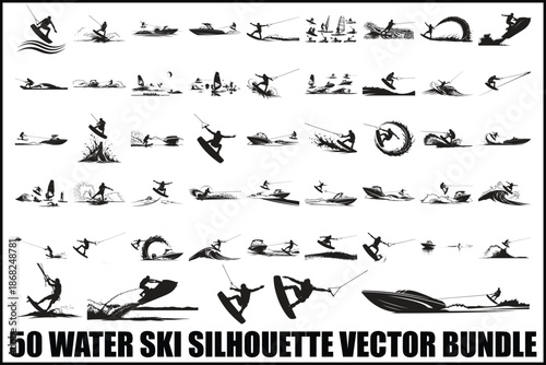 Water Ski Silhouette Vector Bundle