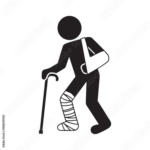 Injured person with crutches and arm sling