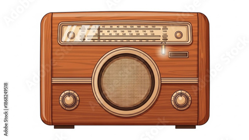 Vintage wooden radio retro broadcast receiver with analog dial and knobs classic audio technology for nostalgia and design
