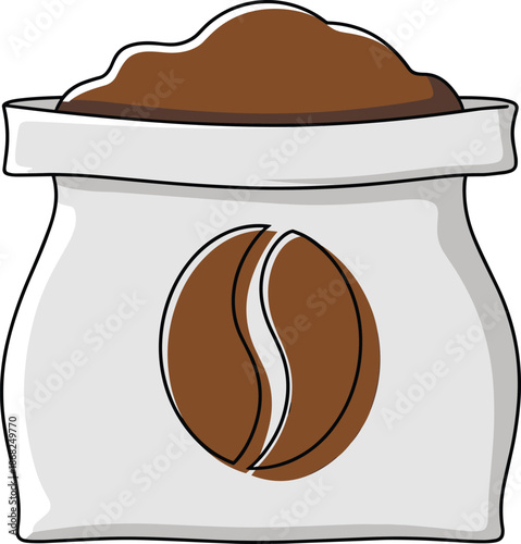 Coffee bean sack illustration cartoon style brown caffeine ingredient icon isolated white background vector design packaging cafe concept flat graphic