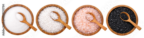 Assorted Salt Varieties in Wooden Bowls with Spoons