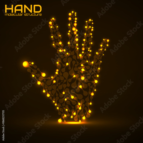 Hand of molecular structure, idea for your design, vector illustration