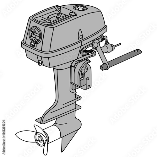 Advanced Electric Boat Propulsion Motor System Visualization, Realistic Marine Engineering Illustration of Eco-Friendly Outboard Engine Technology