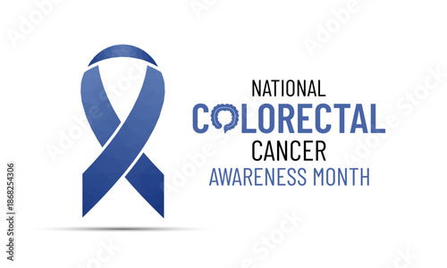 Vector graphic of Colorectal Cancer Awareness Month vector artwork, highlighting annual observance in March. Dark blue Realistic ribbon. In some cases, it is called colon cancer, Banner design.