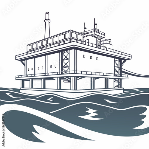 Floating Desalination Plant Technology on Ocean, Modular Sustainable Water Purification System Illustration for Coastal Communities