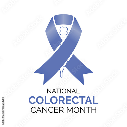 Vector graphic of Colorectal Cancer Awareness Month vector artwork, highlighting annual observance in March. Dark blue Realistic ribbon. In some cases, it is called colon cancer, Banner design.