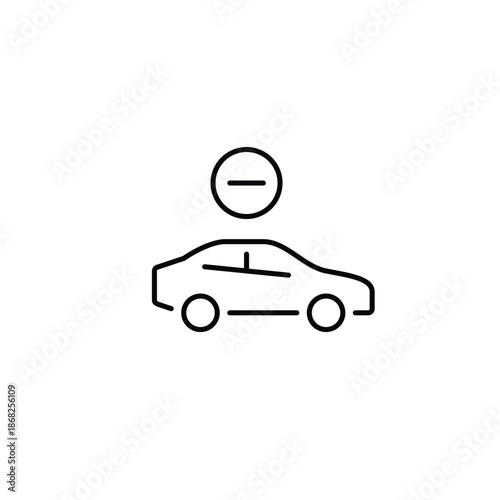 Car and minus. Ride or rental booking cancelled, vehicle removed. Pixel perfect, editable stroke vector icon