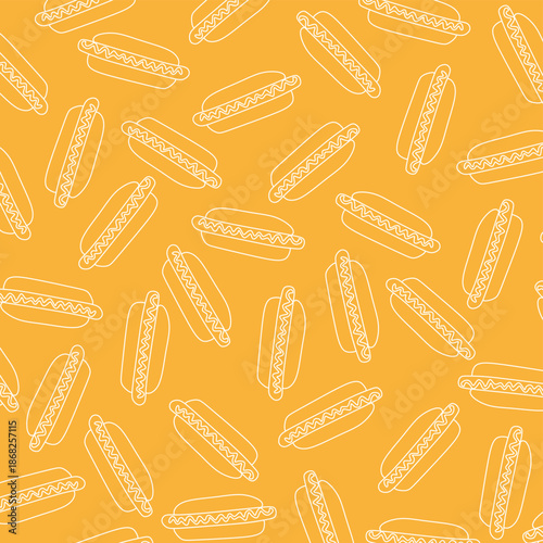 Hand drawn hot dog seamless pattern. Seamless pattern of hotdog doodle illustration background. Hot dog pattern background.