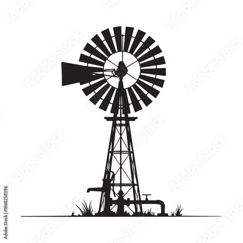 Classic windmill silhouette vector illustration Vector, illustration