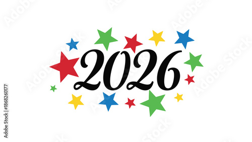 Colorful stars and the year 2026 in a celebratory design
