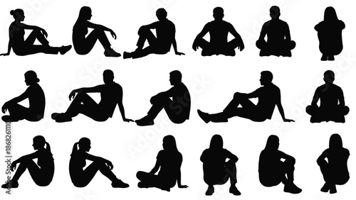 Silhouettes of people in various seated and relaxed postures displayed graphically