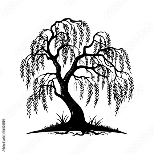 black and white vector illustration of tree
