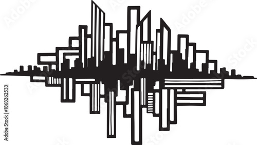 Black and white cityscape graphic design illustration