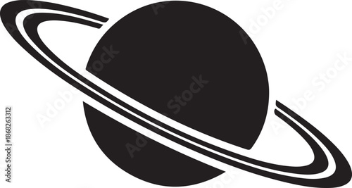 Black and White Illustration of Saturn Planet with Rings in Space