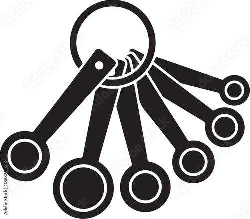 Black and white keyring with multiple keys on transparent background