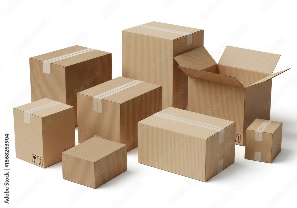 Fototapeta premium Collection of cardboard boxes ready for shipping and moving storage solutions