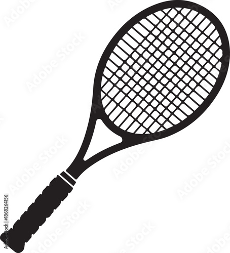 Black and White Tennis Racket Silhouette for Sports Design