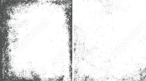 Split showcasing two distinct grunge textures with heavily distressed borders and a subtle scattering of dark speckles on a white background