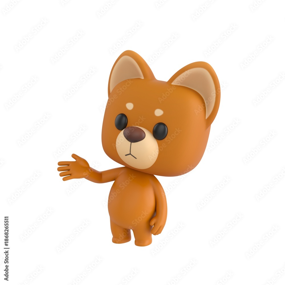 Obraz premium Cute 3D render Little Dog character speaking and explaining, friendly and expressive mascot style, isolated on white background for presentation, education, and digital design.