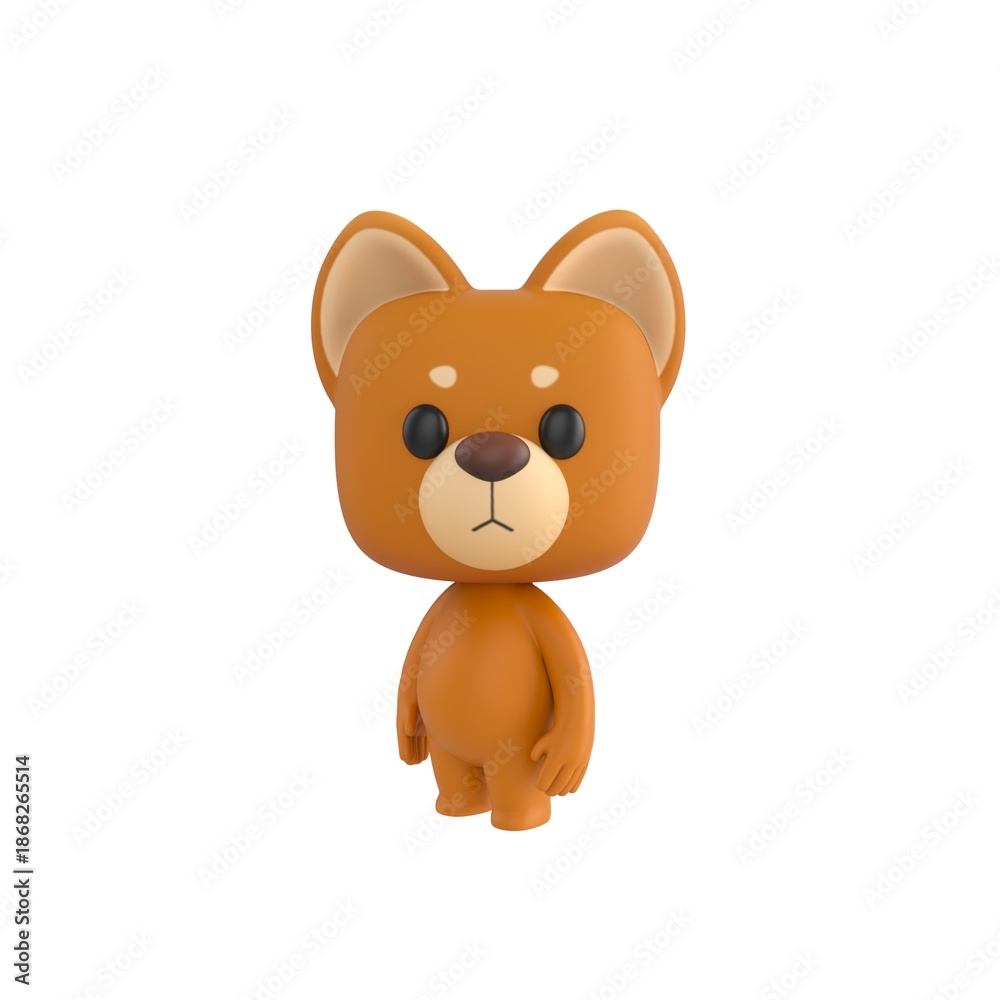 Obraz premium Cute 3D render Little Dog character standing at a 45 degree angle while facing the camera, neutral and friendly mascot style, isolated on white background.