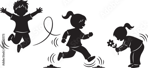 Children Playing and Jumping with a Jump Rope Silhouette