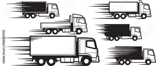 Trucks in Motion with Blurred Speed Lines Illustration