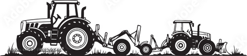 Tractors pulling farm equipment in a field illustration