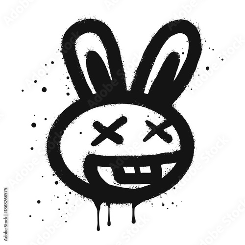 Smiling face emoji rabbit character. Spray graffiti depicting a smiling rabbit. isolated on white background. vector illustration