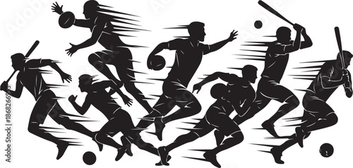 Silhouette of Various Sports Players in Motion Together