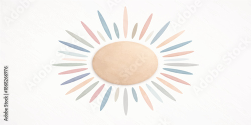 Abstract sun vector illustration with a circular flower design and colorful nature patterns featuring a decorative symbol icon in an artistic shape