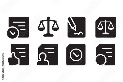 Legal Document and Justice Icons Set
