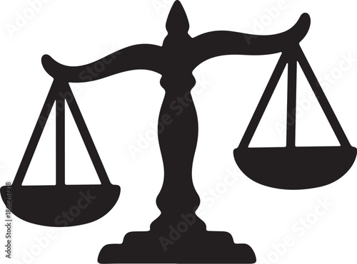 Black silhouette of justice scale icon on white background